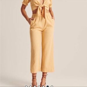 Abercrombie and Fitch Linen Blend Tie Crop Top and Wide Leg Pant Set